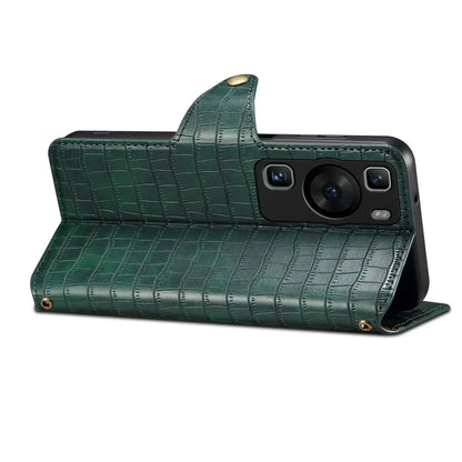 Huawei P60 Denior Leather Case - Crocodile Texture with Oil Edge, Wallet & Kickstand Features-buycases.co.uk