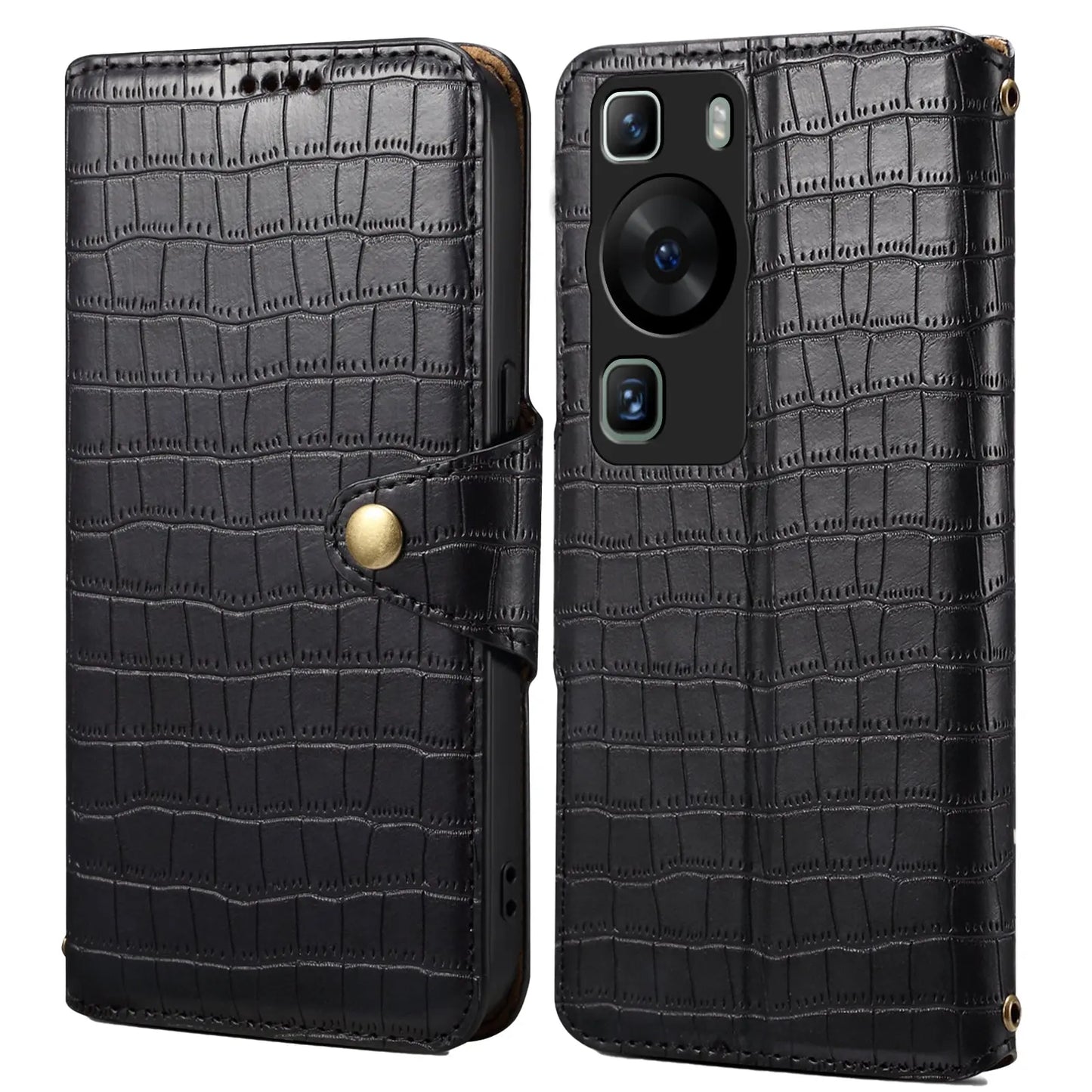 Huawei P60 Denior Leather Case - Crocodile Texture with Oil Edge, Wallet & Kickstand Features-buycases.co.uk
