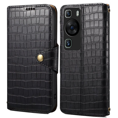 Huawei P60 Denior Leather Case - Crocodile Texture with Oil Edge, Wallet & Kickstand Features-buycases.co.uk