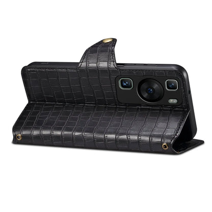 Huawei P60 Denior Leather Case - Crocodile Texture with Oil Edge, Wallet & Kickstand Features-buycases.co.uk