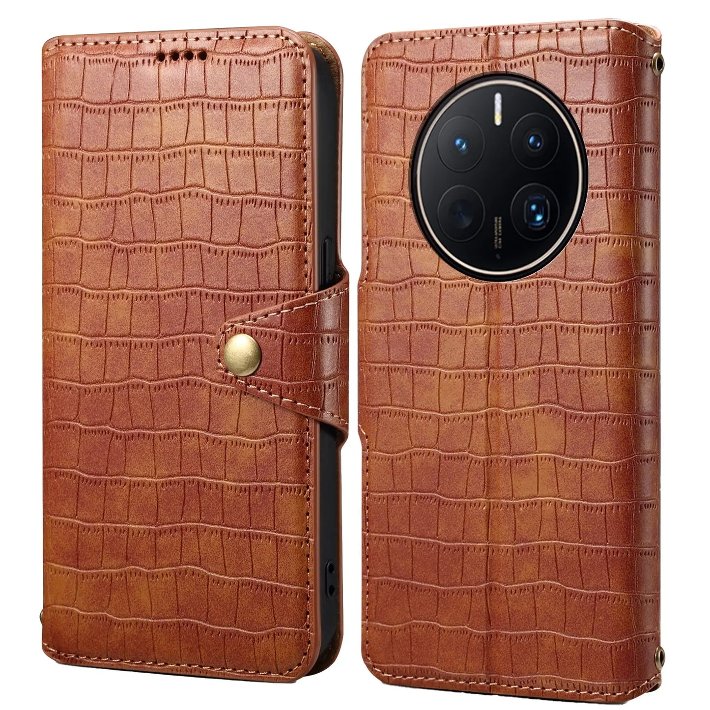 Huawei Mate 50 Pro Denior Leather Case - Crocodile Texture with Oil Edge, Wallet & Kickstand Features-buycases.co.uk