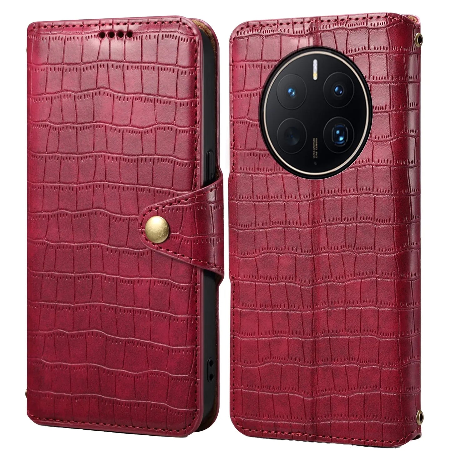 Huawei Mate 50 Pro Denior Leather Case - Crocodile Texture with Oil Edge, Wallet & Kickstand Features-buycases.co.uk
