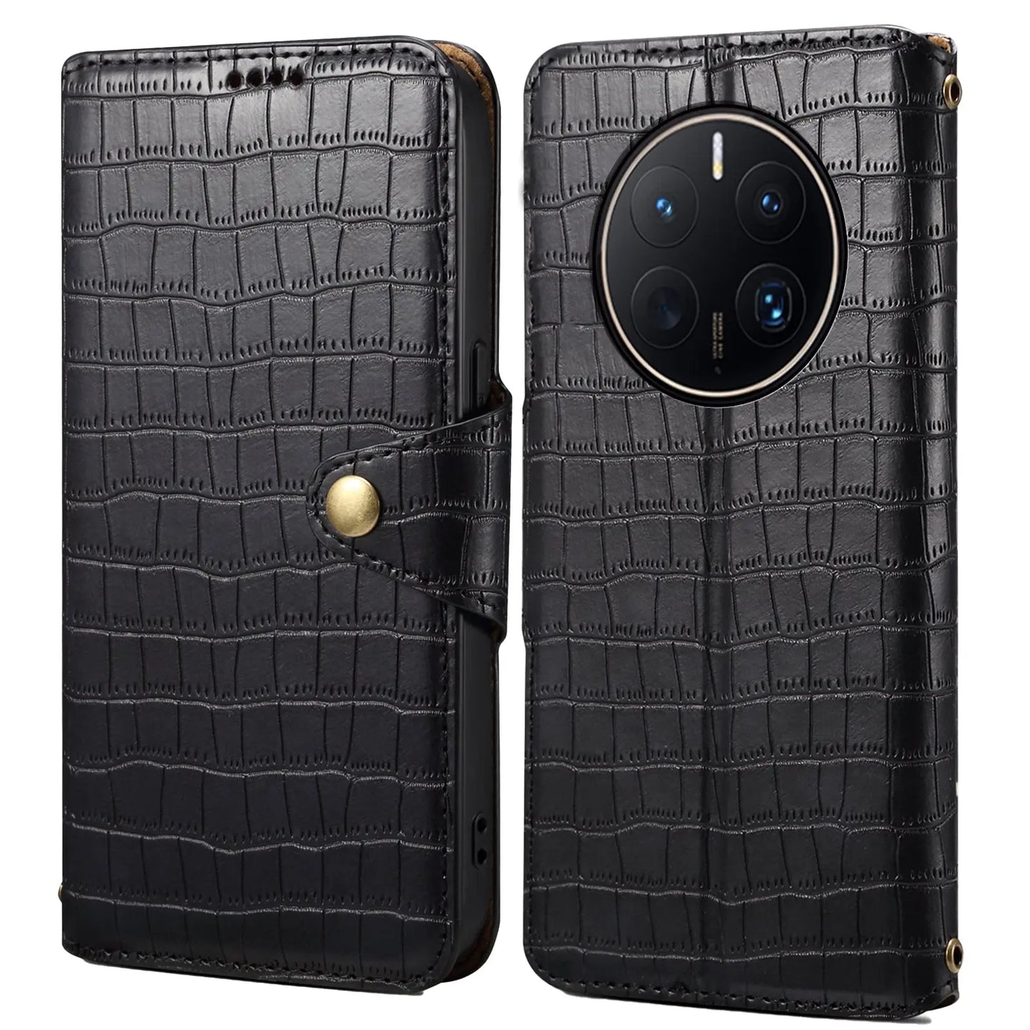 Huawei Mate 50 Pro Denior Leather Case - Crocodile Texture with Oil Edge, Wallet & Kickstand Features-buycases.co.uk