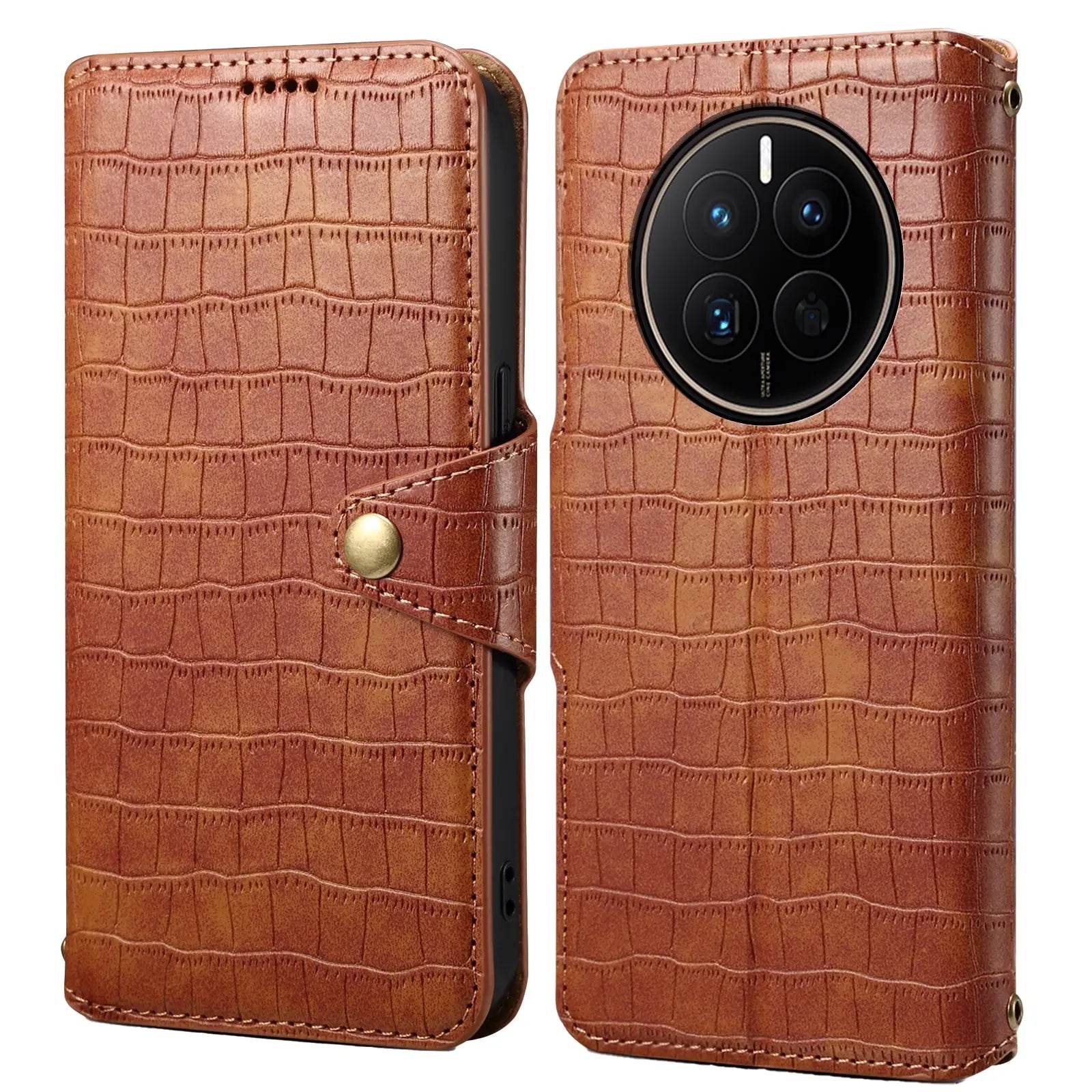 Huawei Mate 50 Denior Leather Case - Crocodile Texture with Oil Edge, Wallet & Kickstand Features-buycases.co.uk
