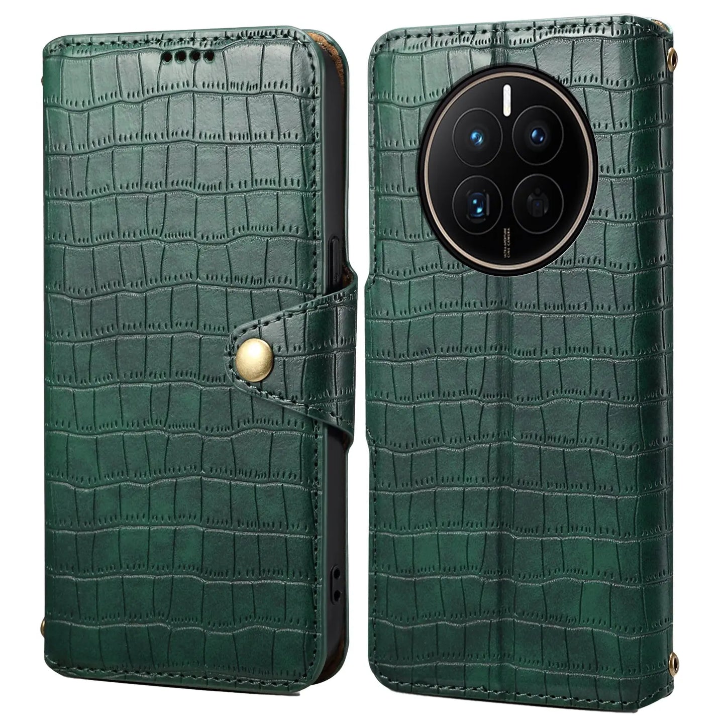 Huawei Mate 50 Denior Leather Case - Crocodile Texture with Oil Edge, Wallet & Kickstand Features-buycases.co.uk