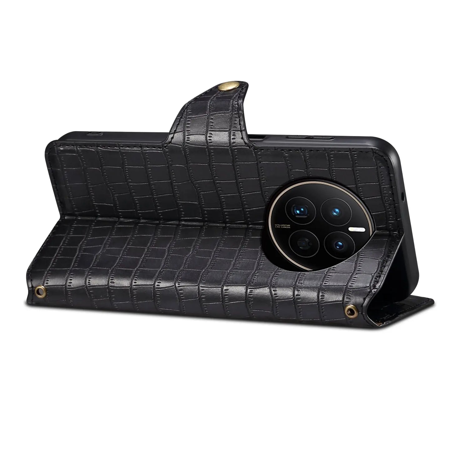 Huawei Mate 50 Denior Leather Case - Crocodile Texture with Oil Edge, Wallet & Kickstand Features-buycases.co.uk