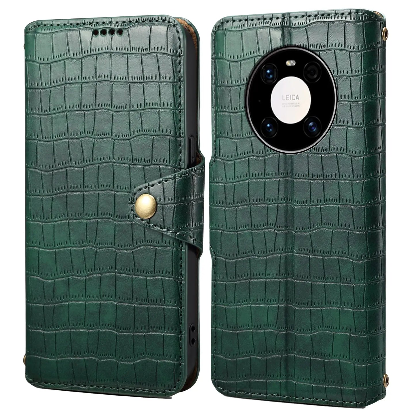 Huawei Mate 40 Pro Denior Leather Case - Crocodile Texture with Oil Edge, Wallet & Kickstand Features-buycases.co.uk