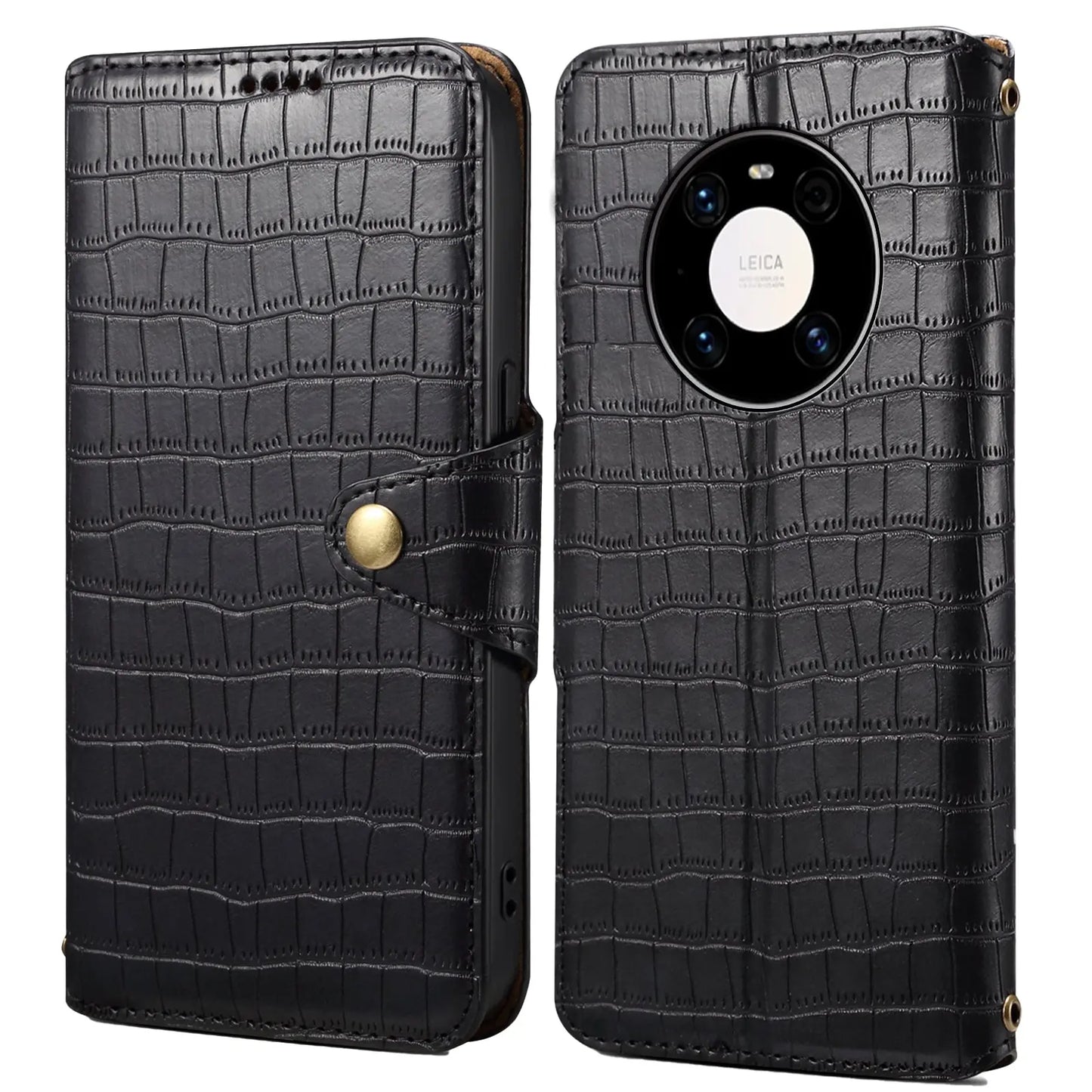 Huawei Mate 40 Pro Denior Leather Case - Crocodile Texture with Oil Edge, Wallet & Kickstand Features-buycases.co.uk