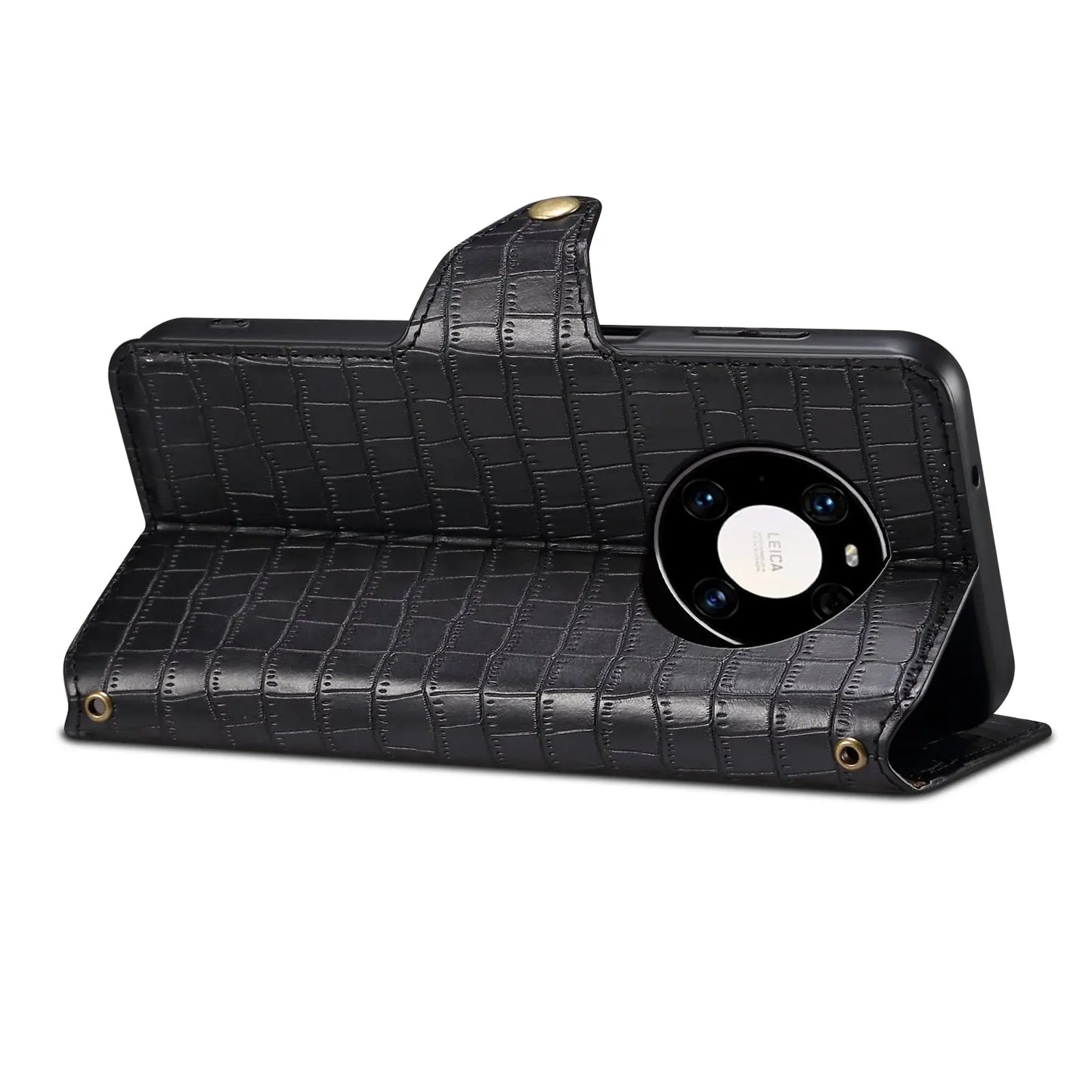 Huawei Mate 40 Pro Denior Leather Case - Crocodile Texture with Oil Edge, Wallet & Kickstand Features-buycases.co.uk