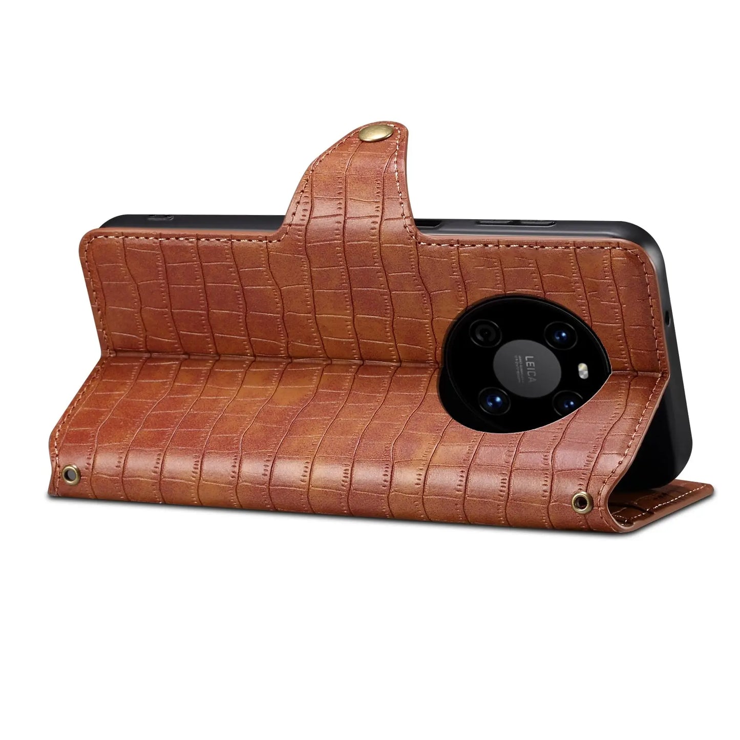 Huawei Mate 40 Denior Leather Case - Crocodile Texture with Oil Edge, Wallet & Kickstand Features-buycases.co.uk