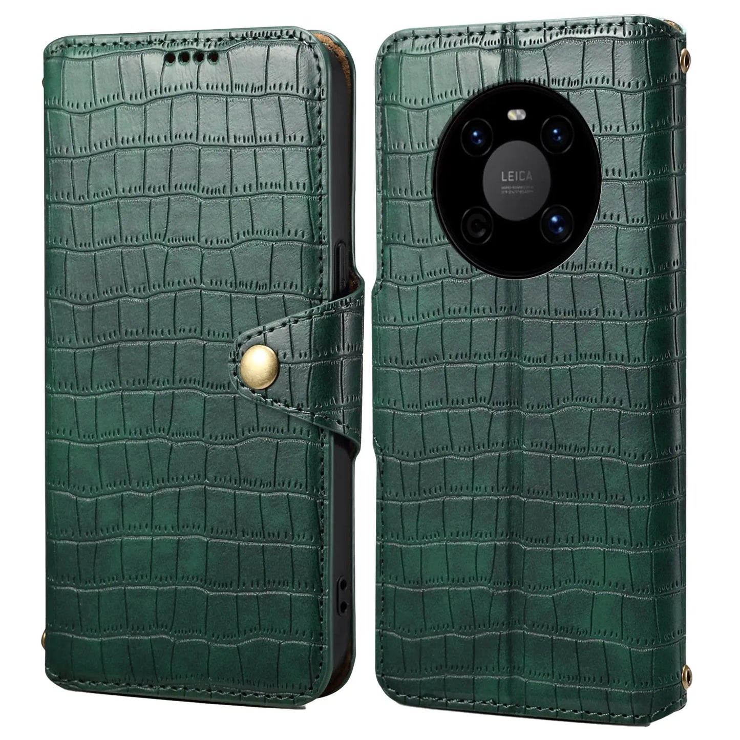 Huawei Mate 40 Denior Leather Case - Crocodile Texture with Oil Edge, Wallet & Kickstand Features-buycases.co.uk