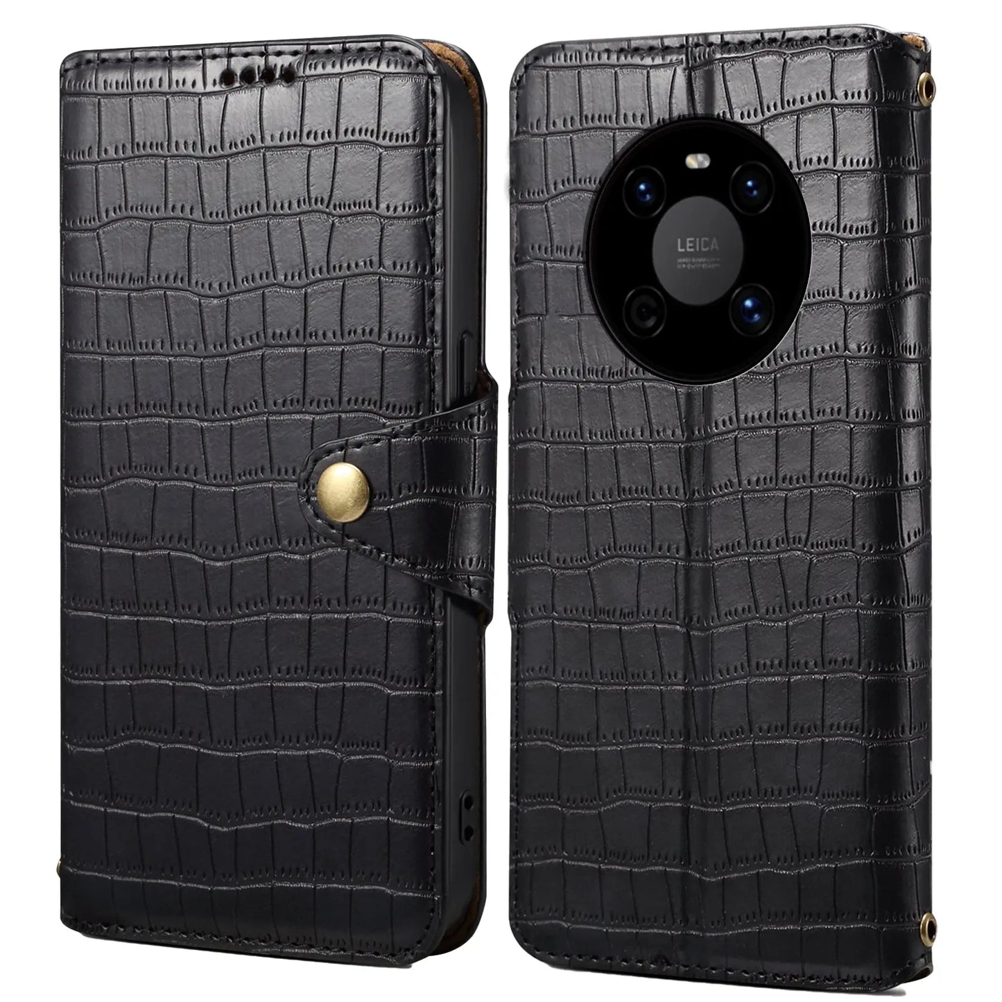 Huawei Mate 40 Denior Leather Case - Crocodile Texture with Oil Edge, Wallet & Kickstand Features-buycases.co.uk