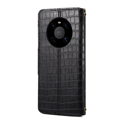 Huawei Mate 40 Denior Leather Case - Crocodile Texture with Oil Edge, Wallet & Kickstand Features-buycases.co.uk