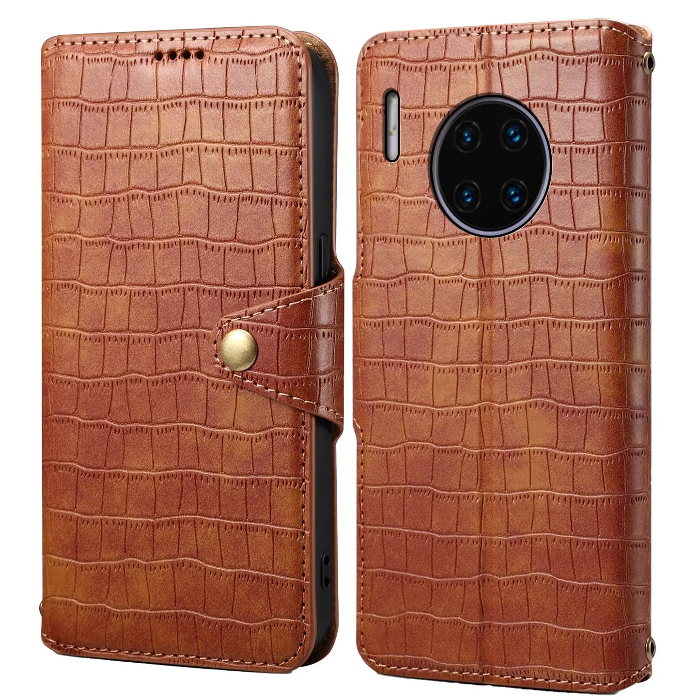 Huawei Mate 30 Pro Denior Leather Case - Crocodile Texture with Oil Edge, Wallet & Kickstand Features-buycases.co.uk