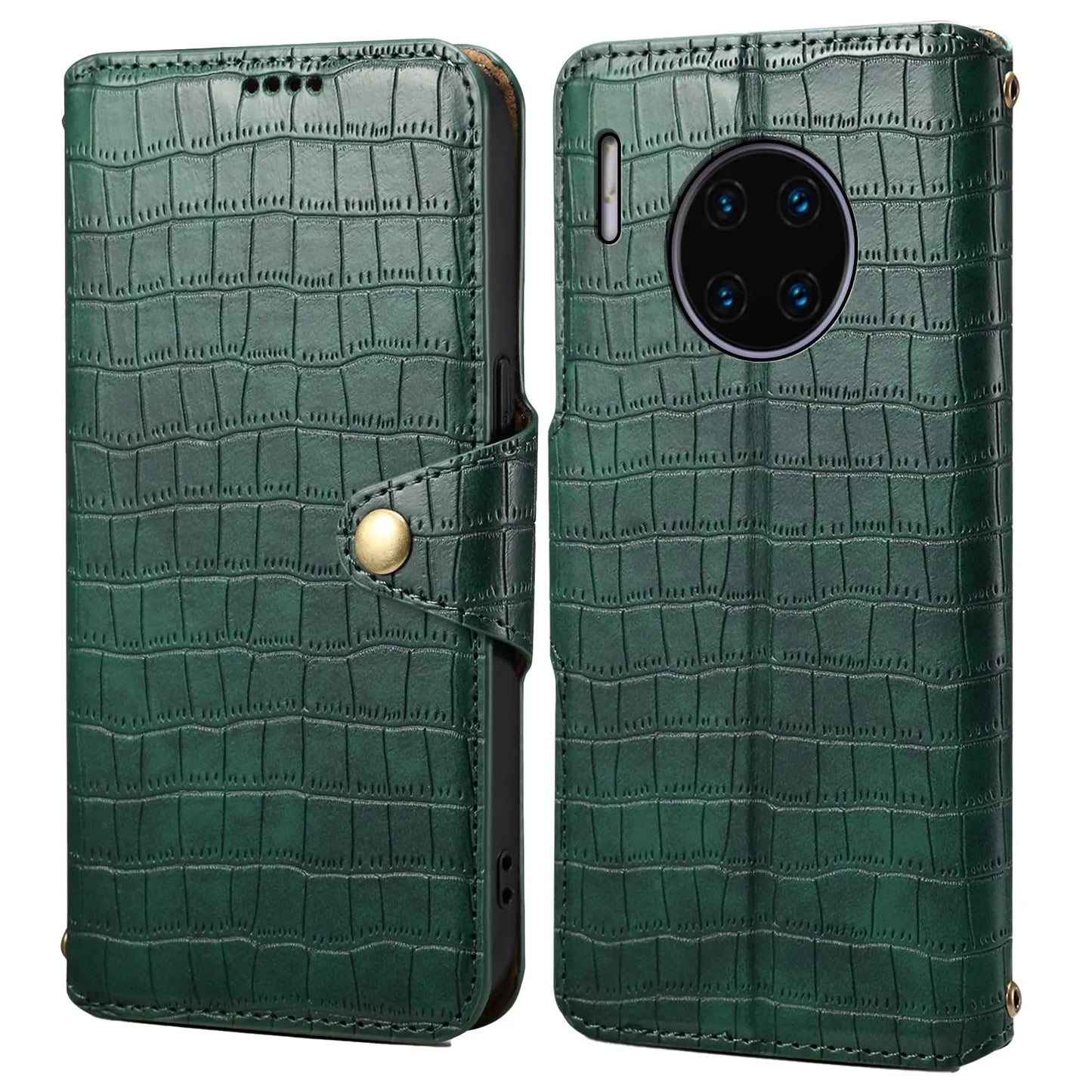 Huawei Mate 30 Pro Denior Leather Case - Crocodile Texture with Oil Edge, Wallet & Kickstand Features-buycases.co.uk