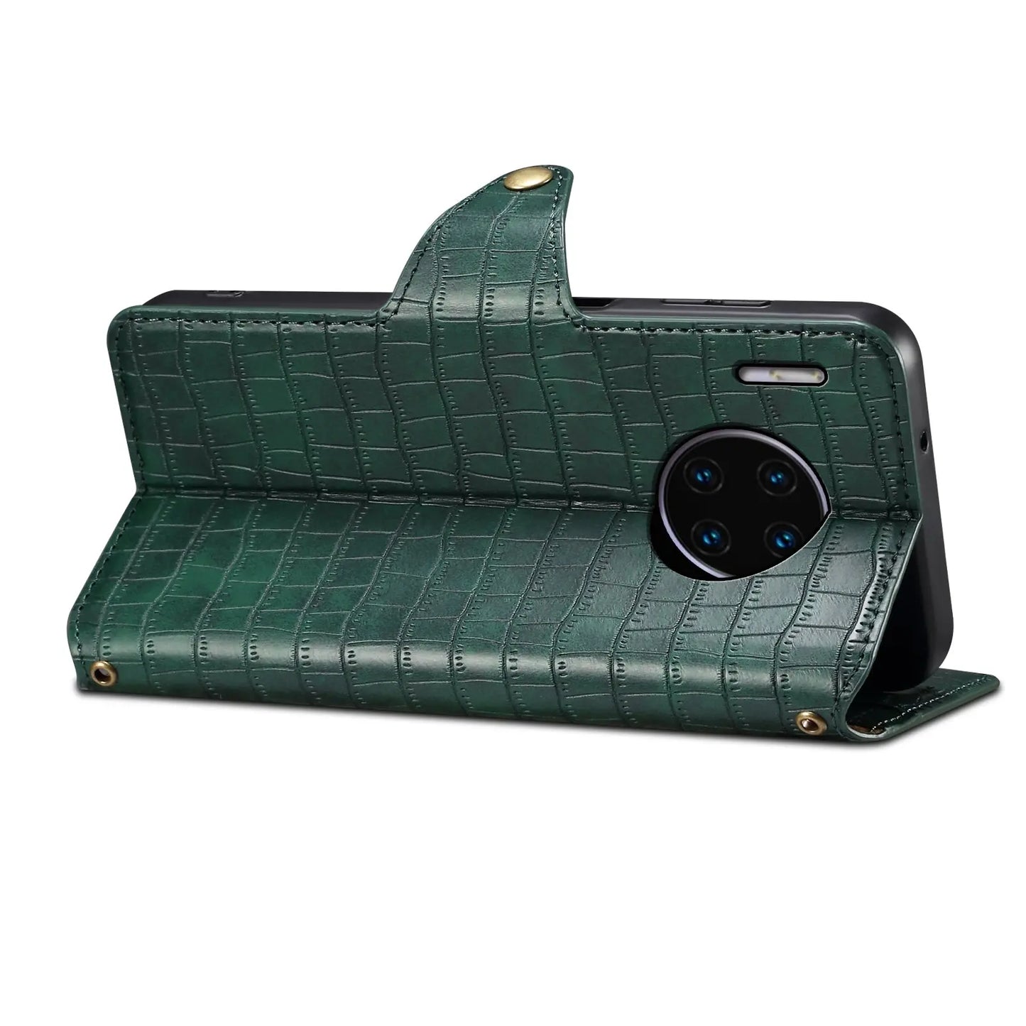 Huawei Mate 30 Pro Denior Leather Case - Crocodile Texture with Oil Edge, Wallet & Kickstand Features-buycases.co.uk