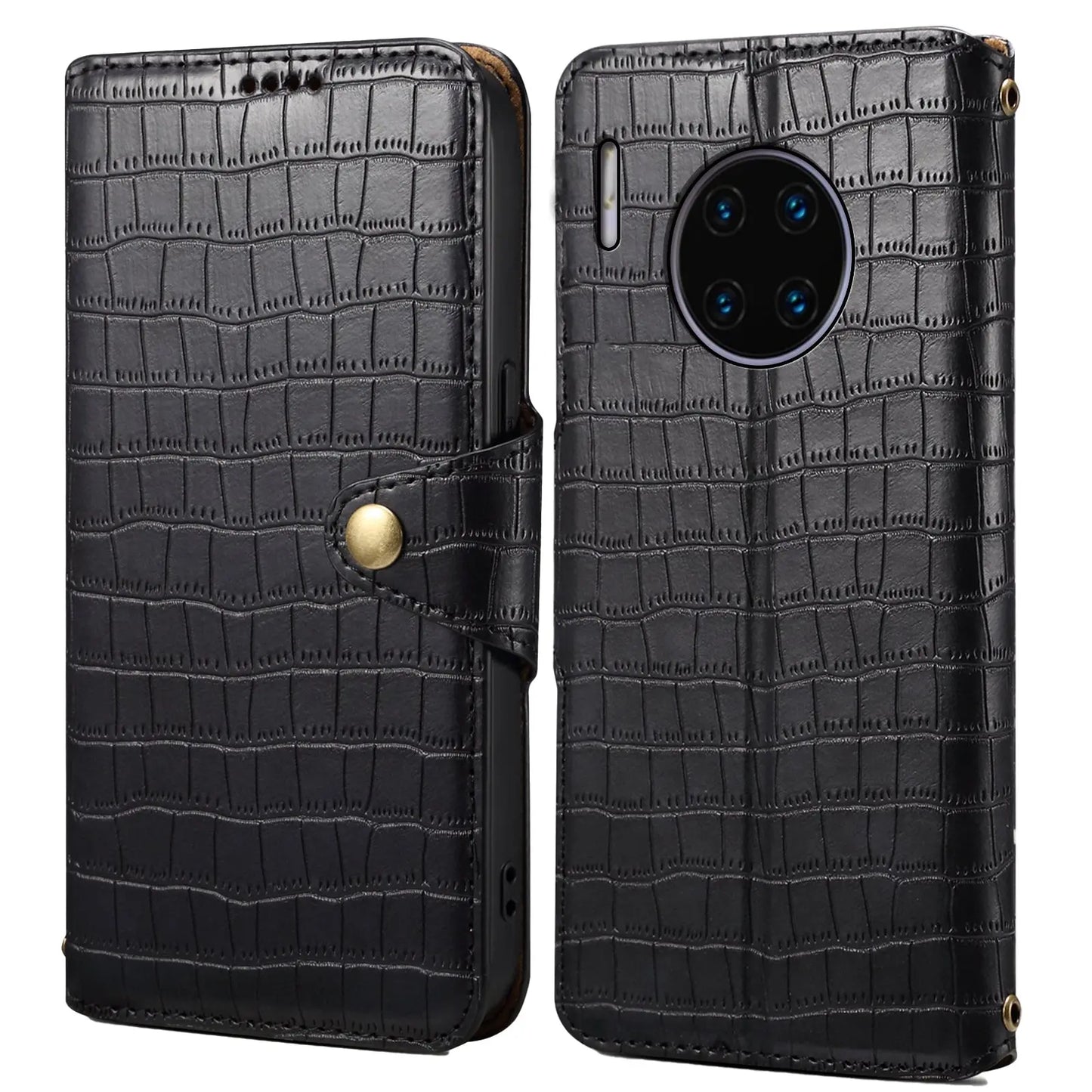Huawei Mate 30 Pro Denior Leather Case - Crocodile Texture with Oil Edge, Wallet & Kickstand Features-buycases.co.uk