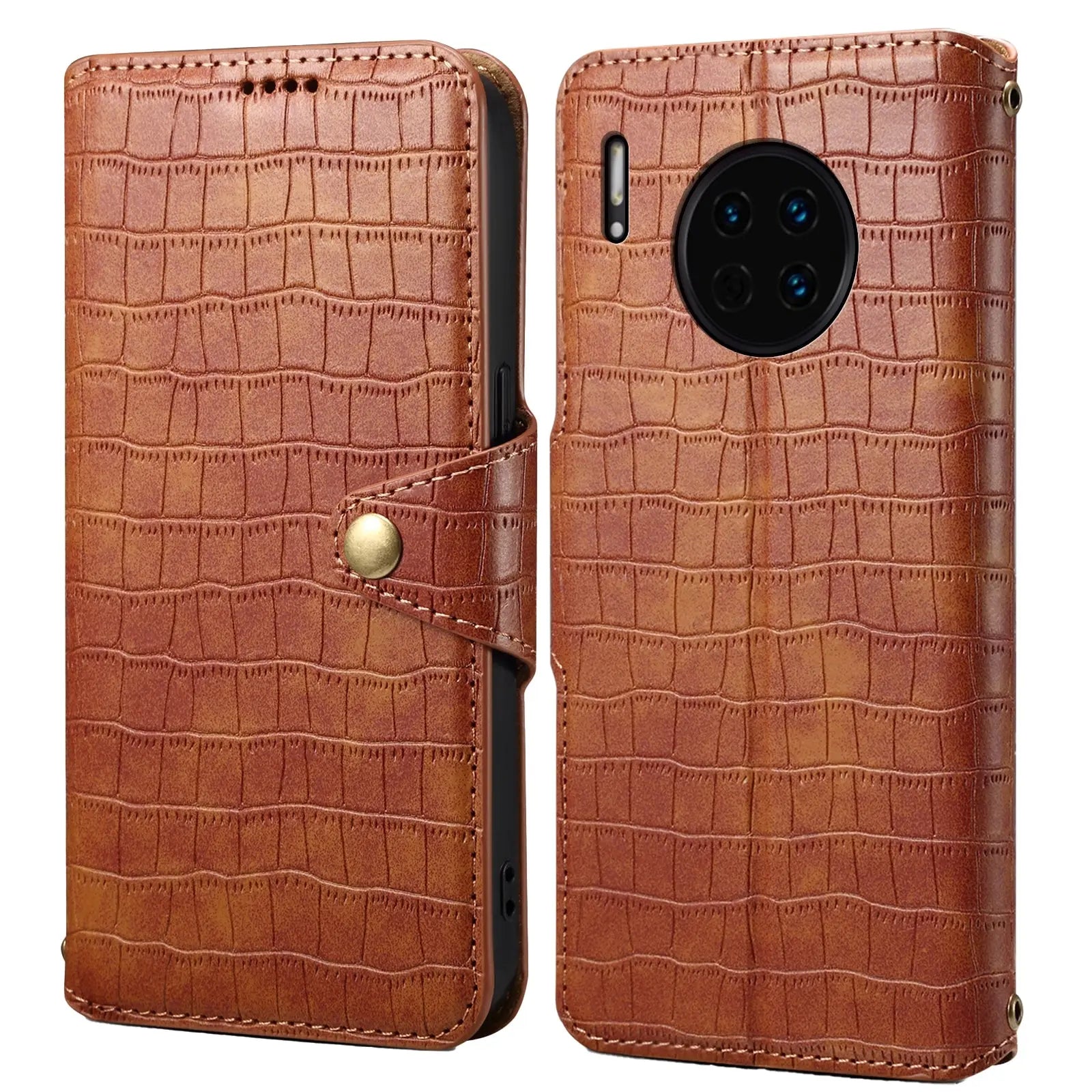 Huawei Mate 30 Denior Leather Case - Crocodile Texture with Oil Edge, Wallet & Kickstand Features-buycases.co.uk
