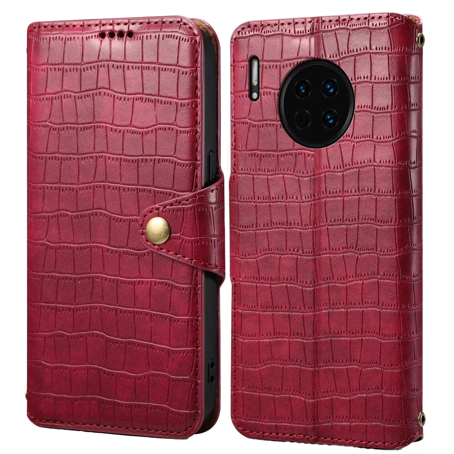Huawei Mate 30 Denior Leather Case - Crocodile Texture with Oil Edge, Wallet & Kickstand Features-buycases.co.uk