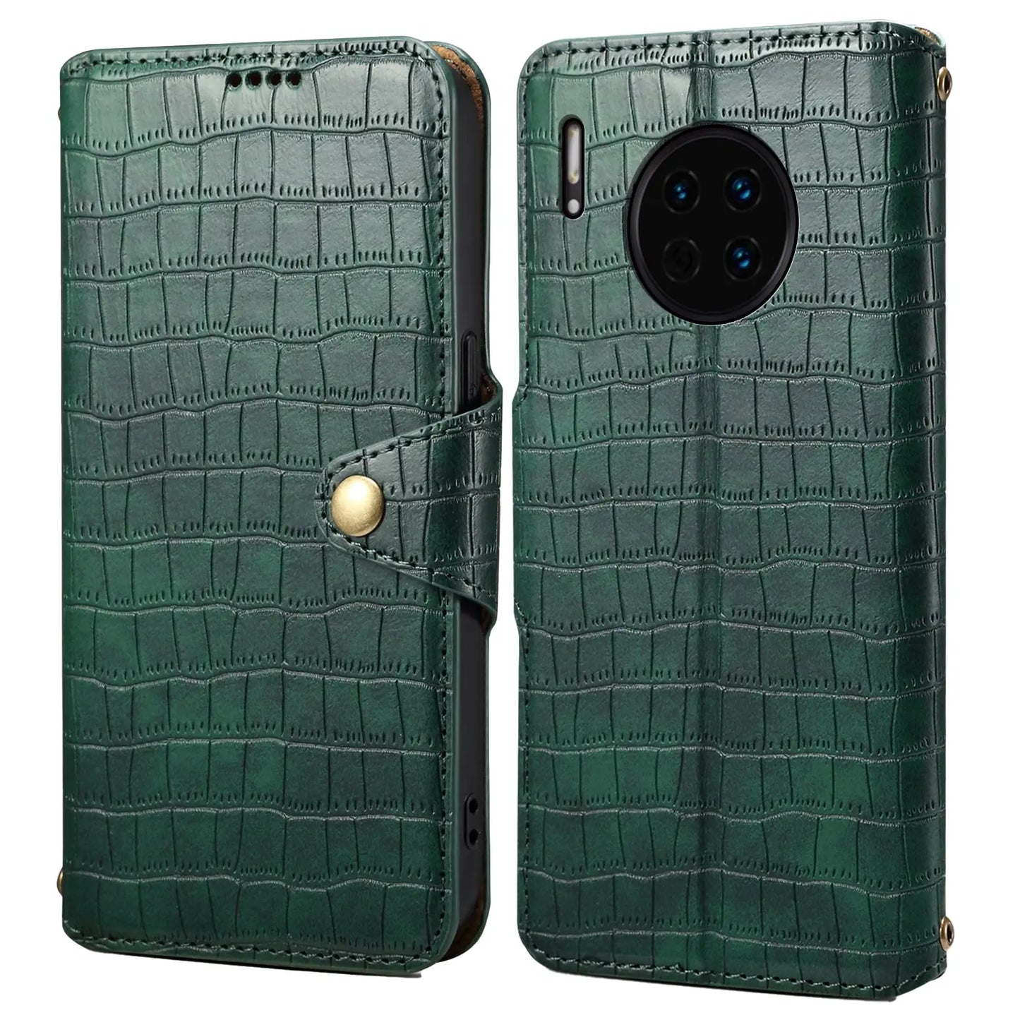 Huawei Mate 30 Denior Leather Case - Crocodile Texture with Oil Edge, Wallet & Kickstand Features-buycases.co.uk