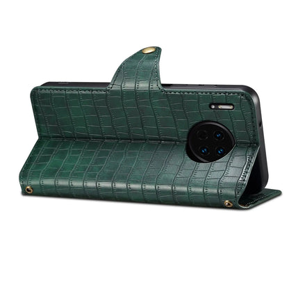 Huawei Mate 30 Denior Leather Case - Crocodile Texture with Oil Edge, Wallet & Kickstand Features-buycases.co.uk