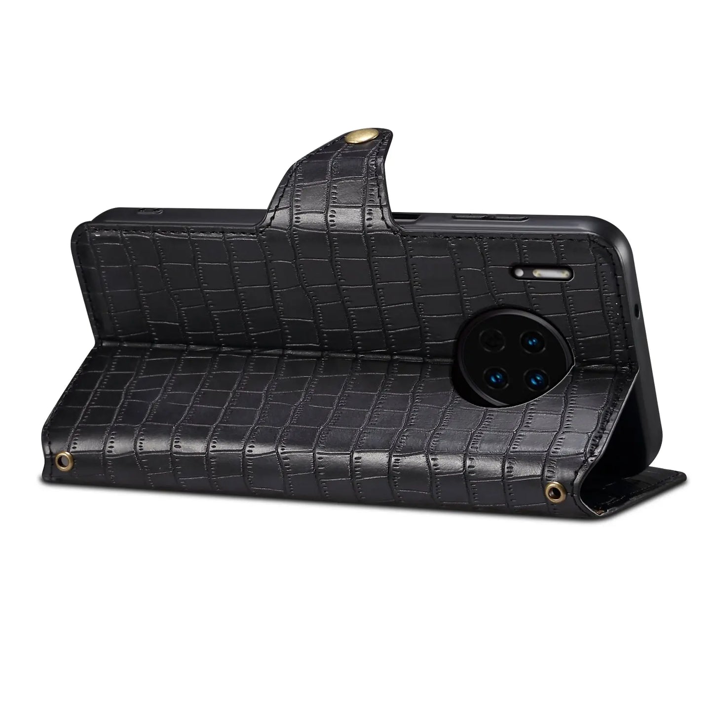 Huawei Mate 30 Denior Leather Case - Crocodile Texture with Oil Edge, Wallet & Kickstand Features-buycases.co.uk