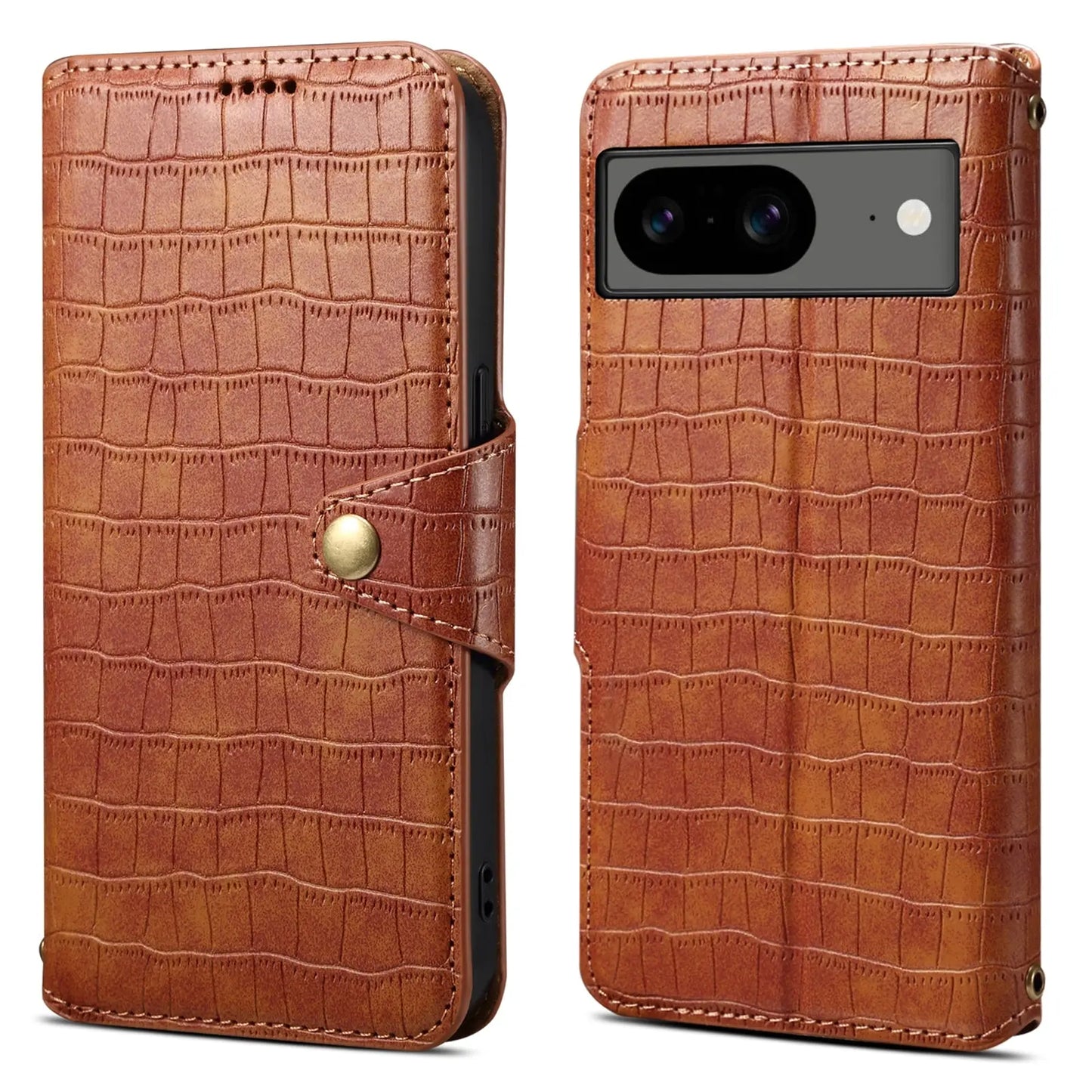 Google Pixel 8 Denior Leather Case - Crocodile Texture with Oil Edge, Wallet & Kickstand Features-buycases.co.uk