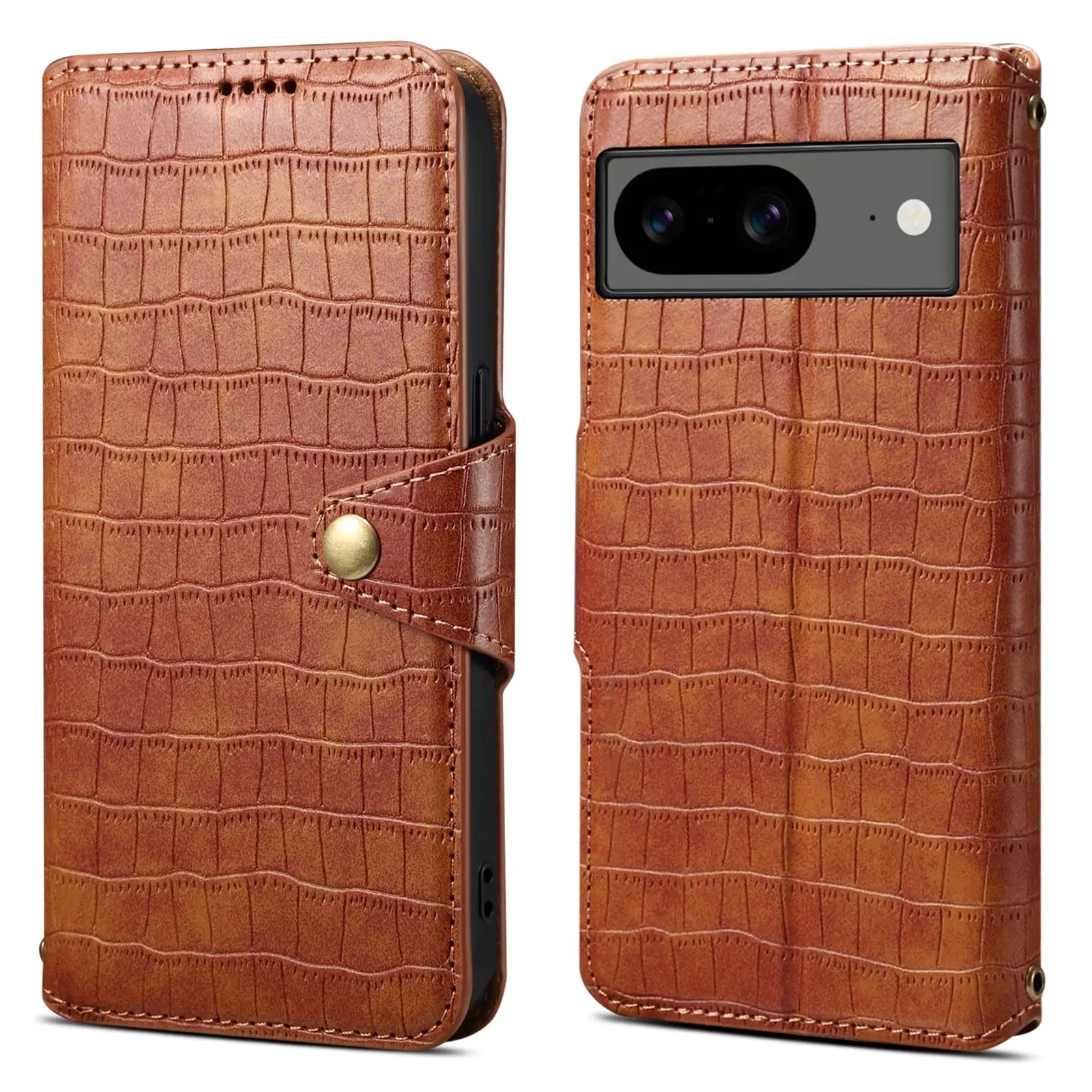 Google Pixel 8 Denior Leather Case - Crocodile Texture with Oil Edge, Wallet & Kickstand Features-buycases.co.uk