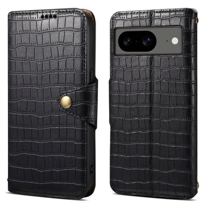 Google Pixel 8 Denior Leather Case - Crocodile Texture with Oil Edge, Wallet & Kickstand Features-buycases.co.uk
