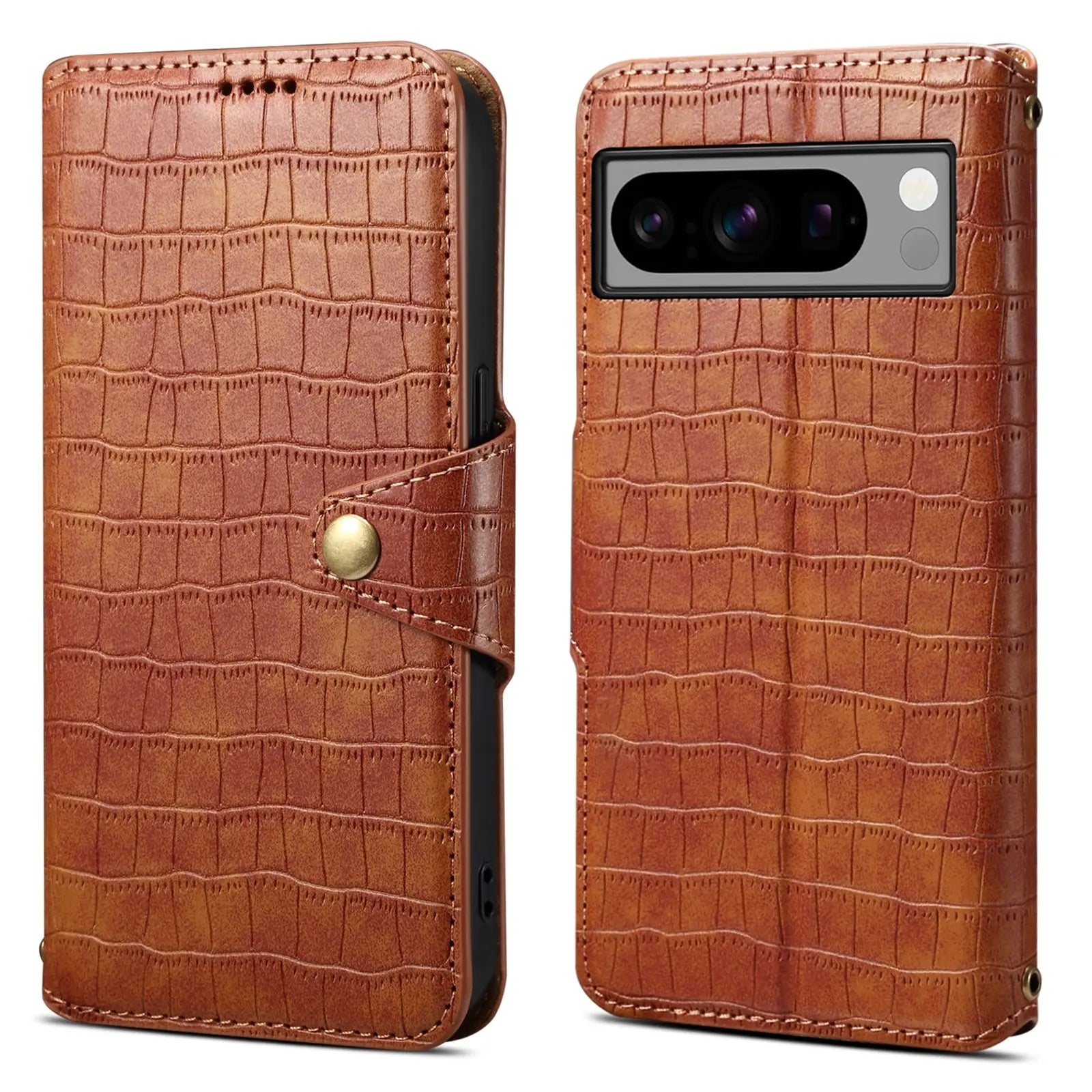 Google Pixel 8 Pro Denior Leather Case - Crocodile Texture with Oil Edge, Wallet & Kickstand Features-buycases.co.uk