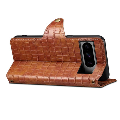 Google Pixel 8 Pro Denior Leather Case - Crocodile Texture with Oil Edge, Wallet & Kickstand Features-buycases.co.uk