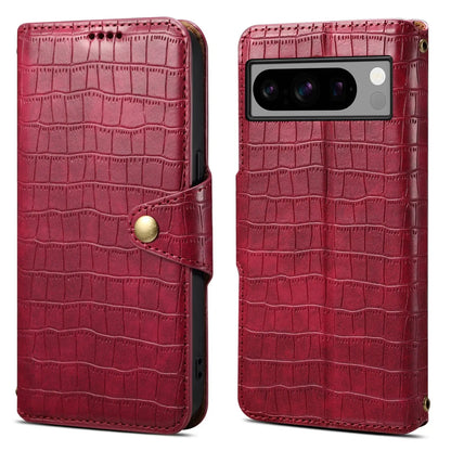 Google Pixel 8 Pro Denior Leather Case - Crocodile Texture with Oil Edge, Wallet & Kickstand Features-buycases.co.uk