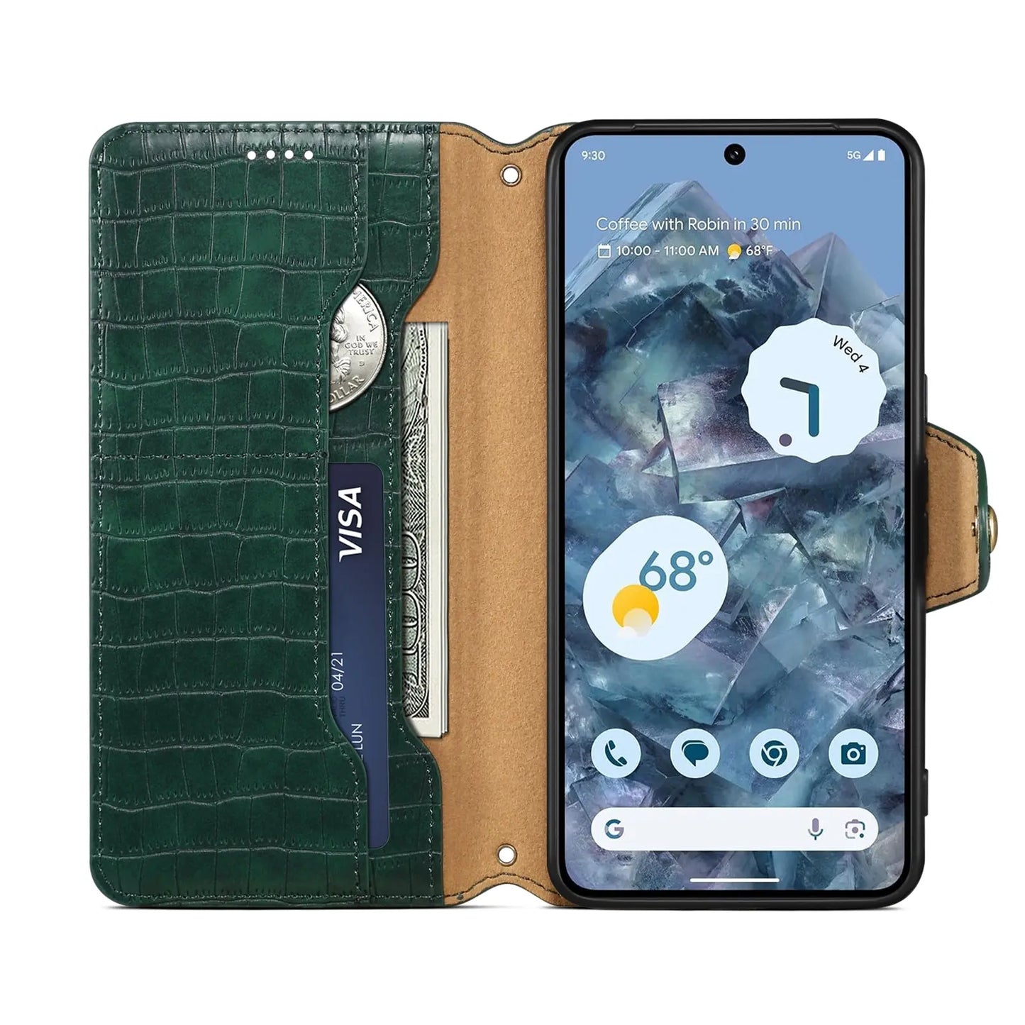 Google Pixel 8 Pro Denior Leather Case - Crocodile Texture with Oil Edge, Wallet & Kickstand Features-buycases.co.uk