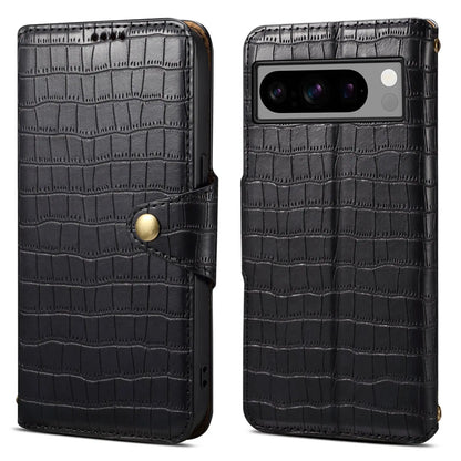 Google Pixel 8 Pro Denior Leather Case - Crocodile Texture with Oil Edge, Wallet & Kickstand Features-buycases.co.uk