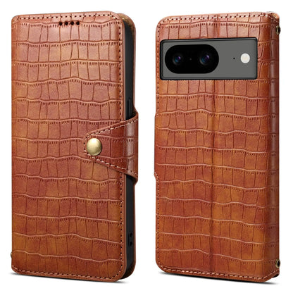 Google Pixel 7 Denior Leather Case - Crocodile Texture with Oil Edge, Wallet & Kickstand Features-buycases.co.uk