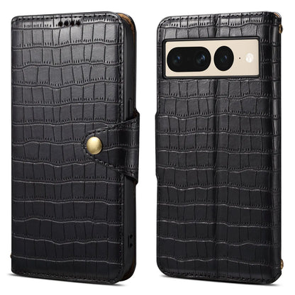Google Pixel 7 Pro Denior Leather Case - Crocodile Texture with Oil Edge, Wallet & Kickstand Features-buycases.co.uk