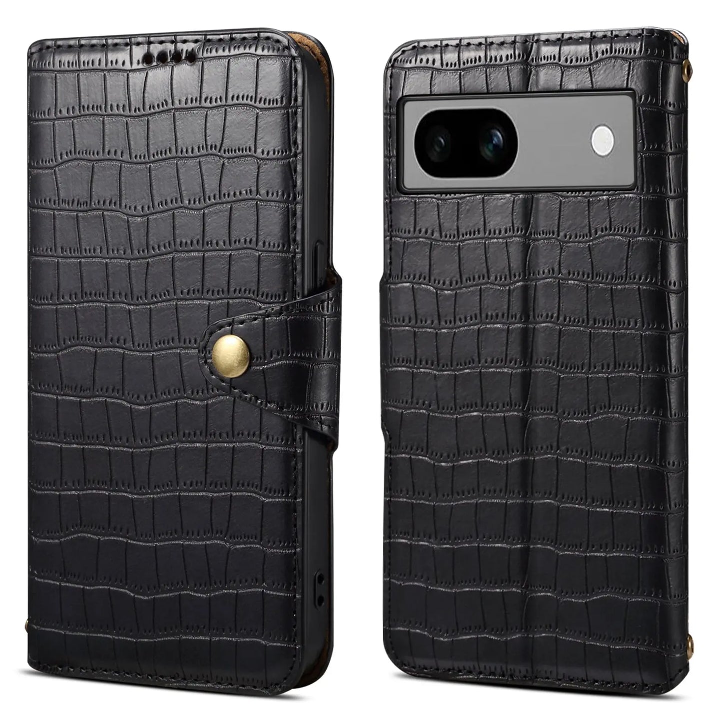 Google Pixel 7a Denior Leather Case - Crocodile Texture with Oil Edge, Wallet & Kickstand Features-buycases.co.uk