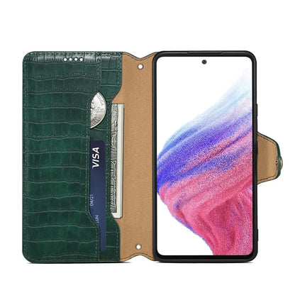 Samsung Galaxy A23 5G Denior Leather Case - Crocodile Texture with Oil Edge, Wallet & Kickstand Features-buycases.co.uk