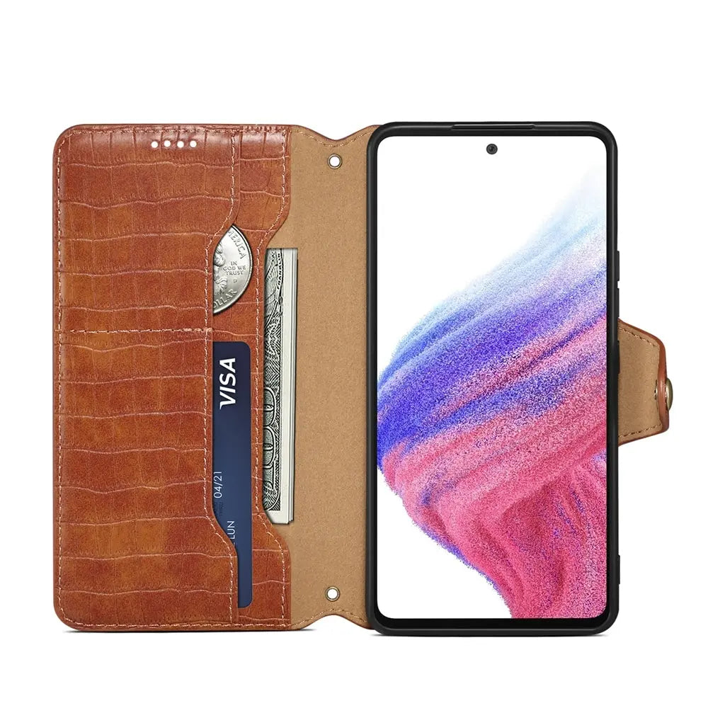 Samsung Galaxy A32 Denior Leather Case - Crocodile Texture with Oil Edge, Wallet & Kickstand Features-buycases.co.uk
