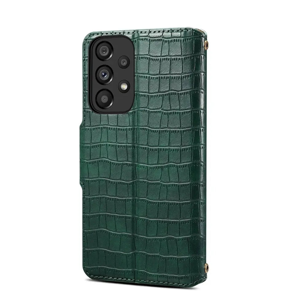 Samsung Galaxy A32 Denior Leather Case - Crocodile Texture with Oil Edge, Wallet & Kickstand Features-buycases.co.uk