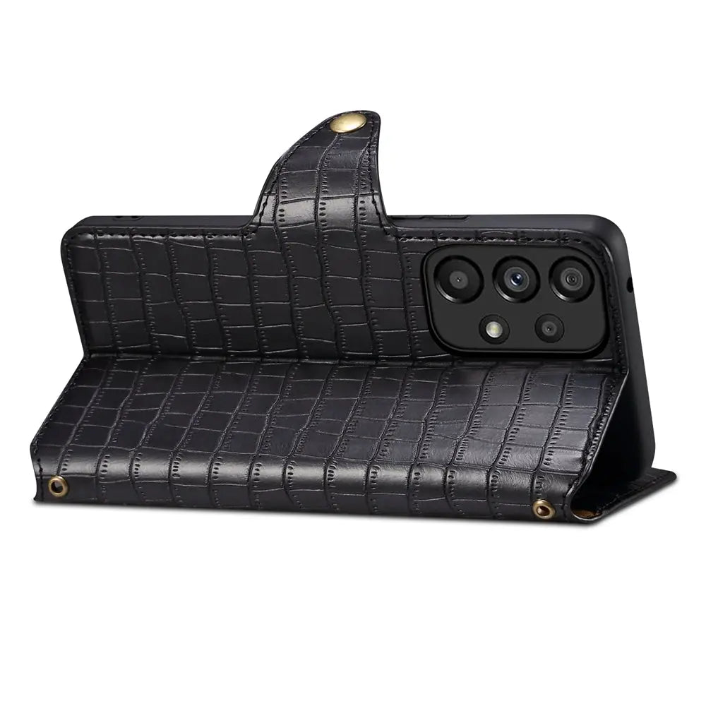 Samsung Galaxy A33 5G Denior Leather Case - Crocodile Texture with Oil Edge, Wallet & Kickstand Features-buycases.co.uk