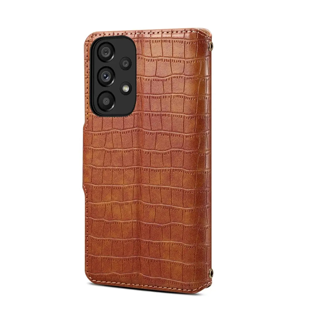 Samsung Galaxy A52 Denior Leather Case - Crocodile Texture with Oil Edge, Wallet & Kickstand Features-buycases.co.uk