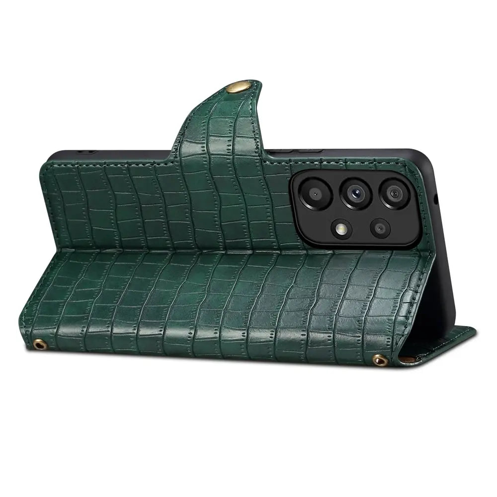 Samsung Galaxy A52 Denior Leather Case - Crocodile Texture with Oil Edge, Wallet & Kickstand Features-buycases.co.uk