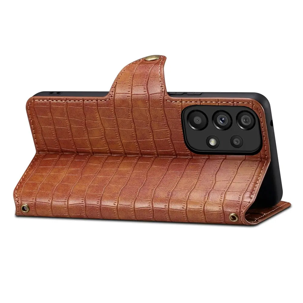 Samsung Galaxy A53 5G Denior Leather Case - Crocodile Texture with Oil Edge, Wallet & Kickstand Features-buycases.co.uk