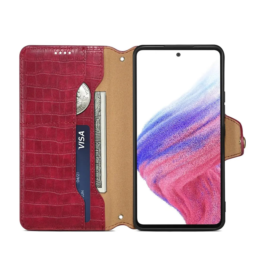 Samsung Galaxy A53 5G Denior Leather Case - Crocodile Texture with Oil Edge, Wallet & Kickstand Features-buycases.co.uk