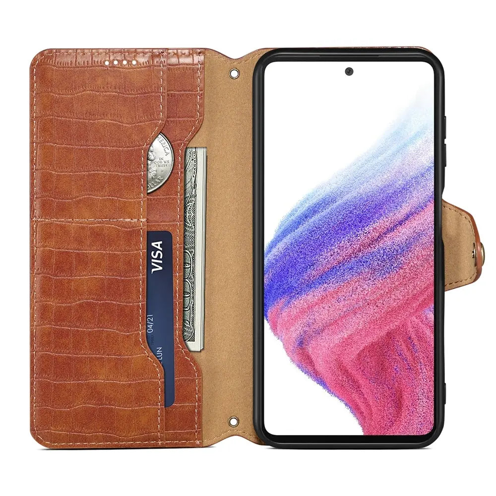 Samsung Galaxy A05s Denior Leather Case - Crocodile Texture with Oil Edge, Wallet & Kickstand Features-buycases.co.uk