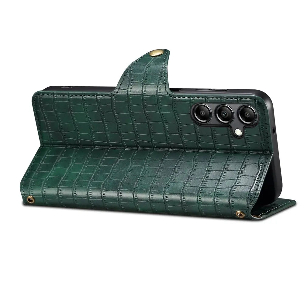 Samsung Galaxy A34 5G Denior Leather Case - Crocodile Texture with Oil Edge, Wallet & Kickstand Features-buycases.co.uk