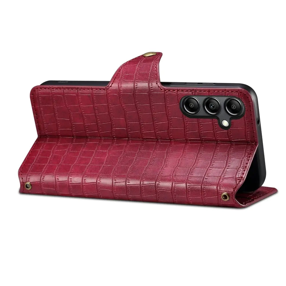 Samsung Galaxy S23 FE Denior Leather Case - Crocodile Texture with Oil Edge, Wallet & Kickstand Features-buycases.co.uk