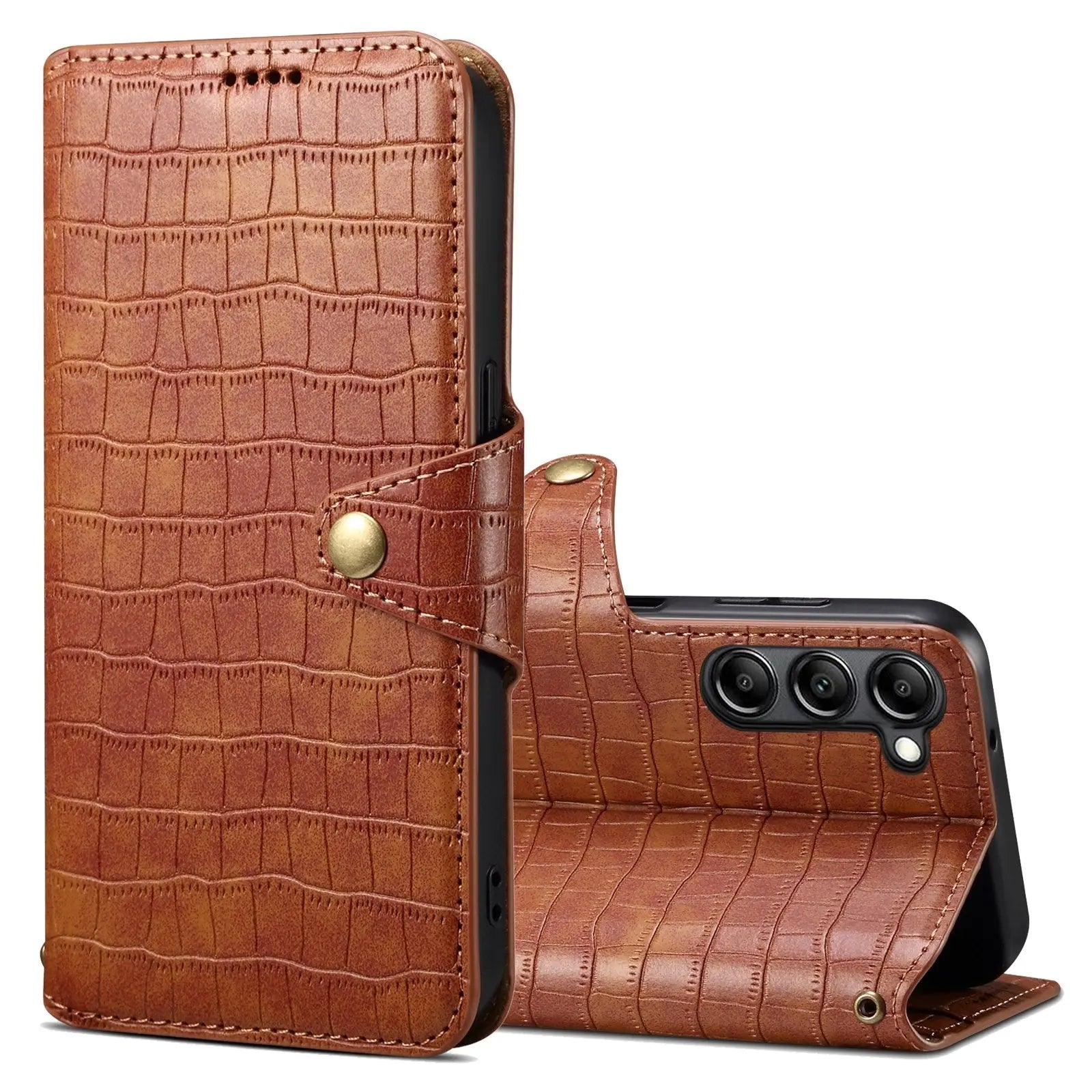 Samsung Galaxy S23 Denior Leather Case - Crocodile Texture with Oil Edge, Wallet & Kickstand Features-buycases.co.uk