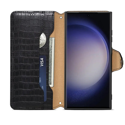 Samsung Galaxy S24+ 5G Denior Leather Case - Crocodile Texture with Oil Edge, Wallet & Kickstand Features-buycases.co.uk